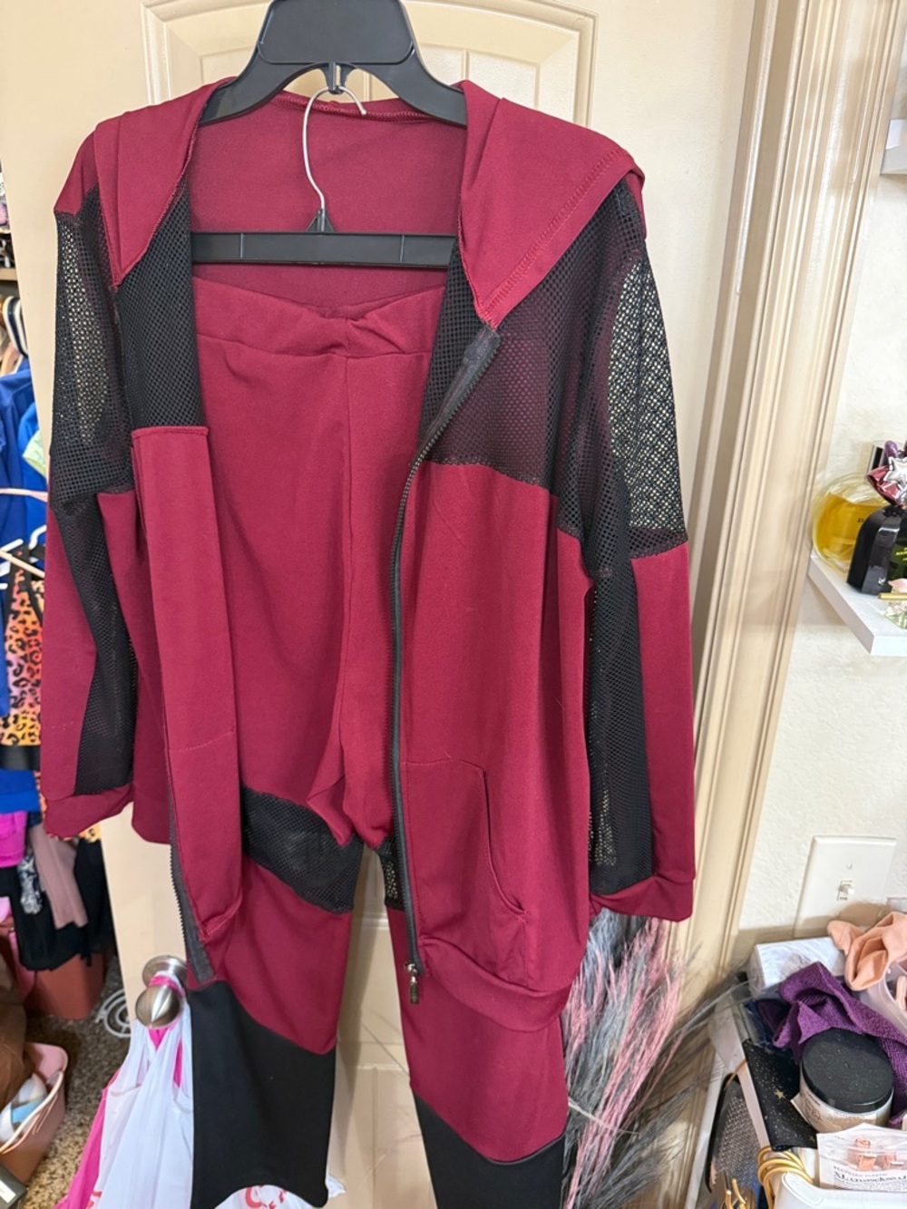 Women's Burgundy and Black Track Jogger Set in 3x